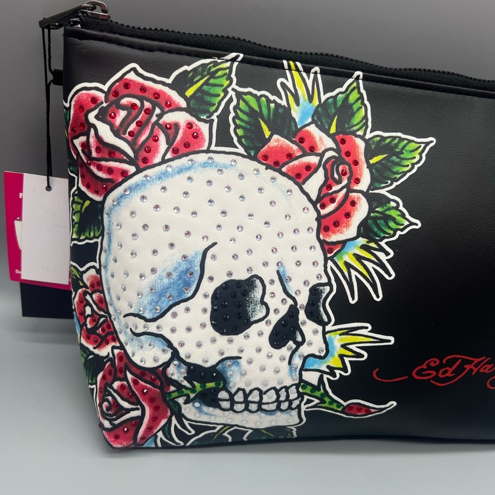 Ed hardy rhinestone skull and roses cosmetics bag - Picture 7 of 9